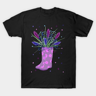 Plant lover, floral autumn garden, boots art, pink art T-Shirt